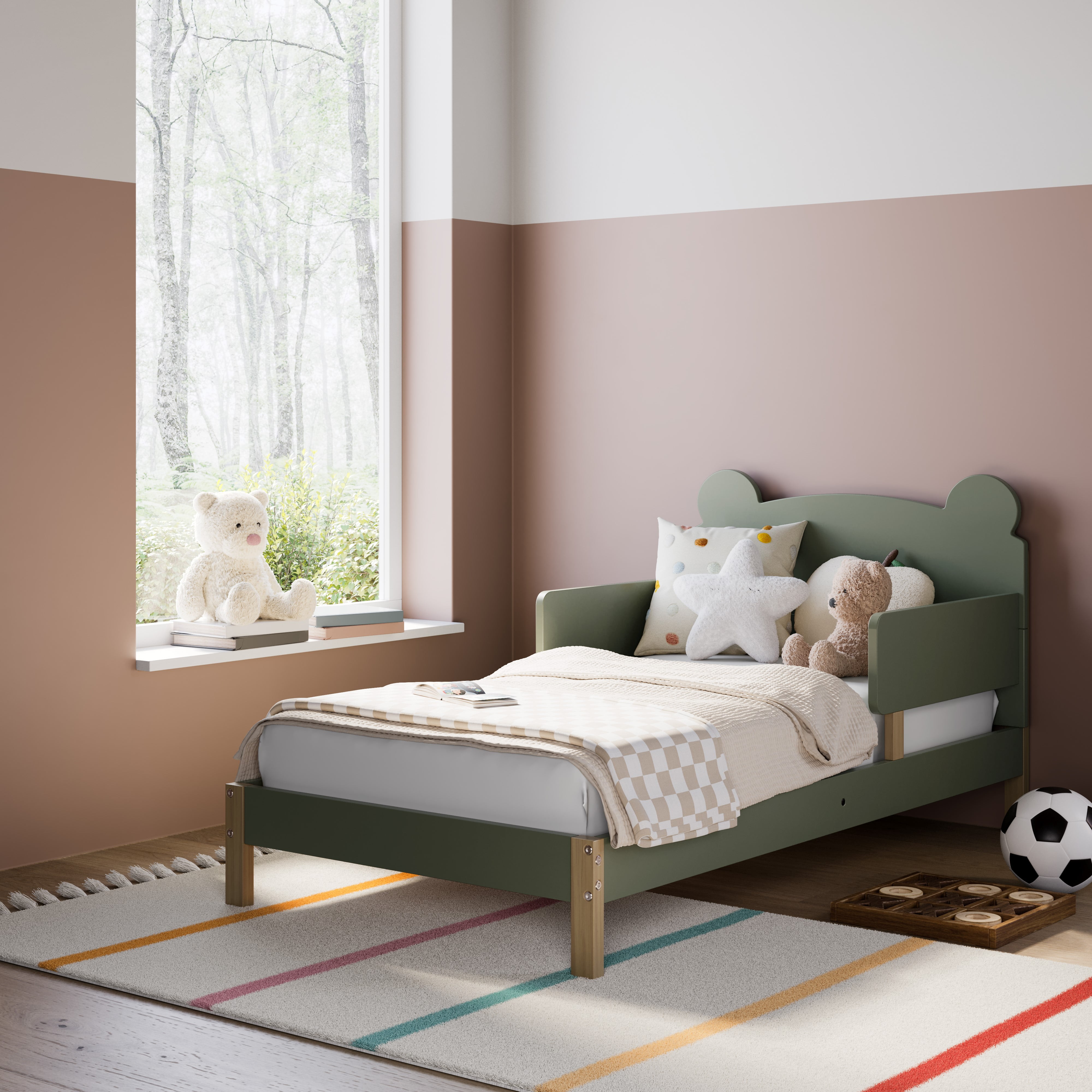 Storkcraft Teddy Bear Toddler Bed, Olive with Driftwood