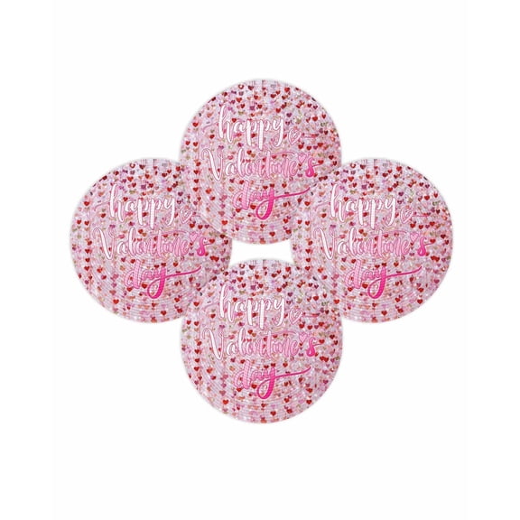 Valentine's Day Round Placemats Set of 4 Love Heart Place Mats Washable Woven Placemat Shiny Pink Happy Valentine's Day Circle Braided Table Mat for Kitchen Dining Table Wedding Party Decor 15 Inch