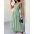 thumbnail image 3 of Petite Womens Mint Green Solid Square Neck Ruched Flared Maxi Dress For Spring Summer, 3 of 7