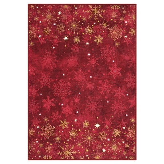 2x3 Christmas Area Rug for Bedroom Living Room Non Slip Xmas Snowflakes Large Indoor Area Rug for Holiday Washable Christmas Dining Room Throw Carpet Soft Rugs for Bedrooms Red