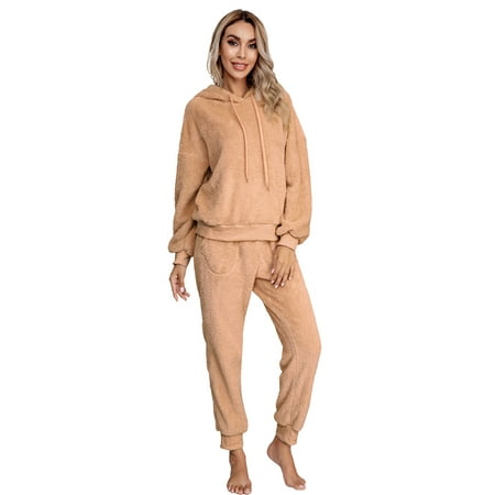 

JBEELATE Women Comfy Warm Fleece Pajama Set Flannel Hoodies and Bottoms Set
