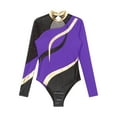 thumbnail image 5 of Yartina Women's Long Sleeve Gymnastics Leotard Metallic Athletic Dance Bodysuit Dancewear Costume Purple XL, 5 of 7