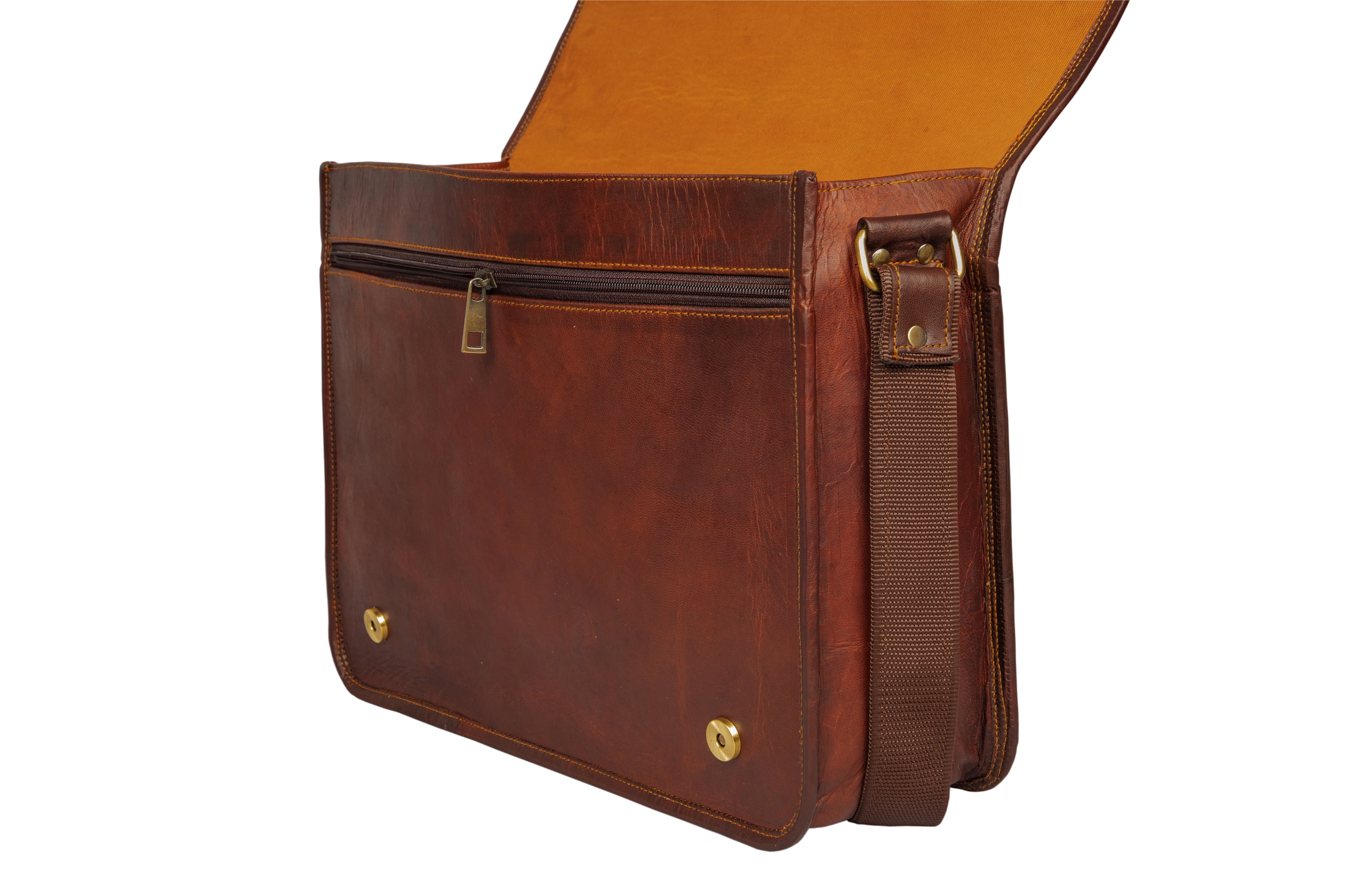 18" Vintage Soft Leather Messenger Brown Real Laptop Satchel Bag Genuine Briefcase (Dark Brown)