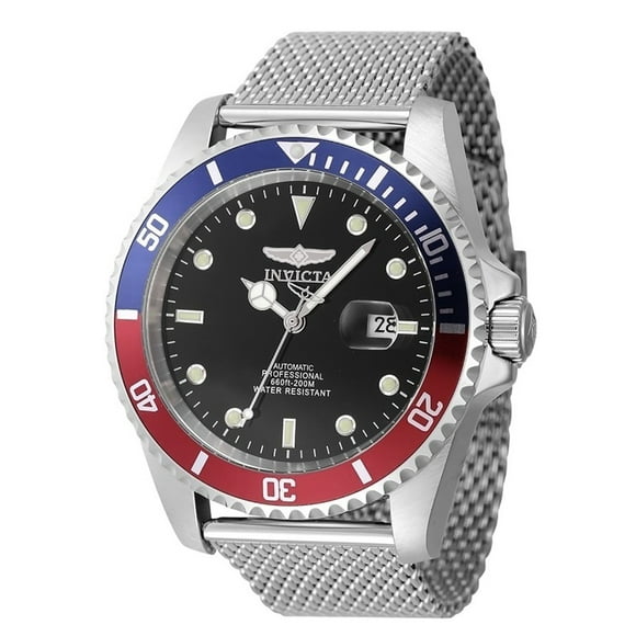 Invicta Pro Diver Stainless Steel Blue And Red Pepsi Bezel Black Dial Automatic Diver's 47965 200M Men's Watch