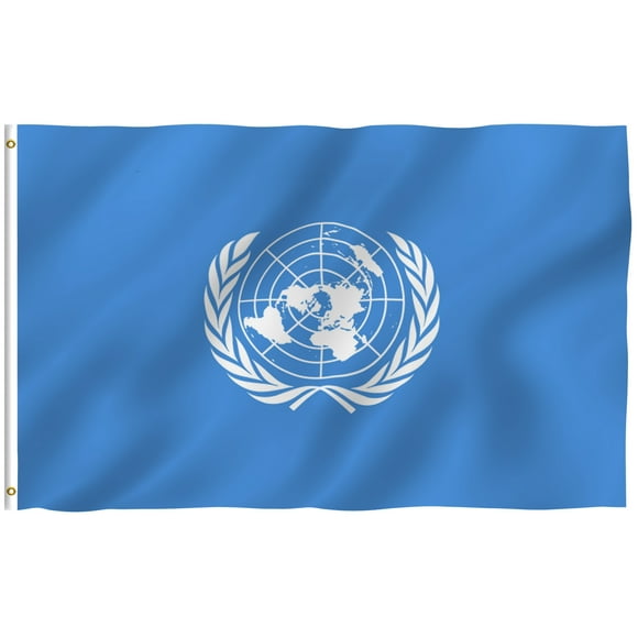 ANLEY Fly Breeze 90 x 150 cm Bandera Naciones Unidas - Colores Vivos y Resistentes a Rayos UVA - Bordes Reforzados con Lona y Doble Costura - ONU Internacional Banderas