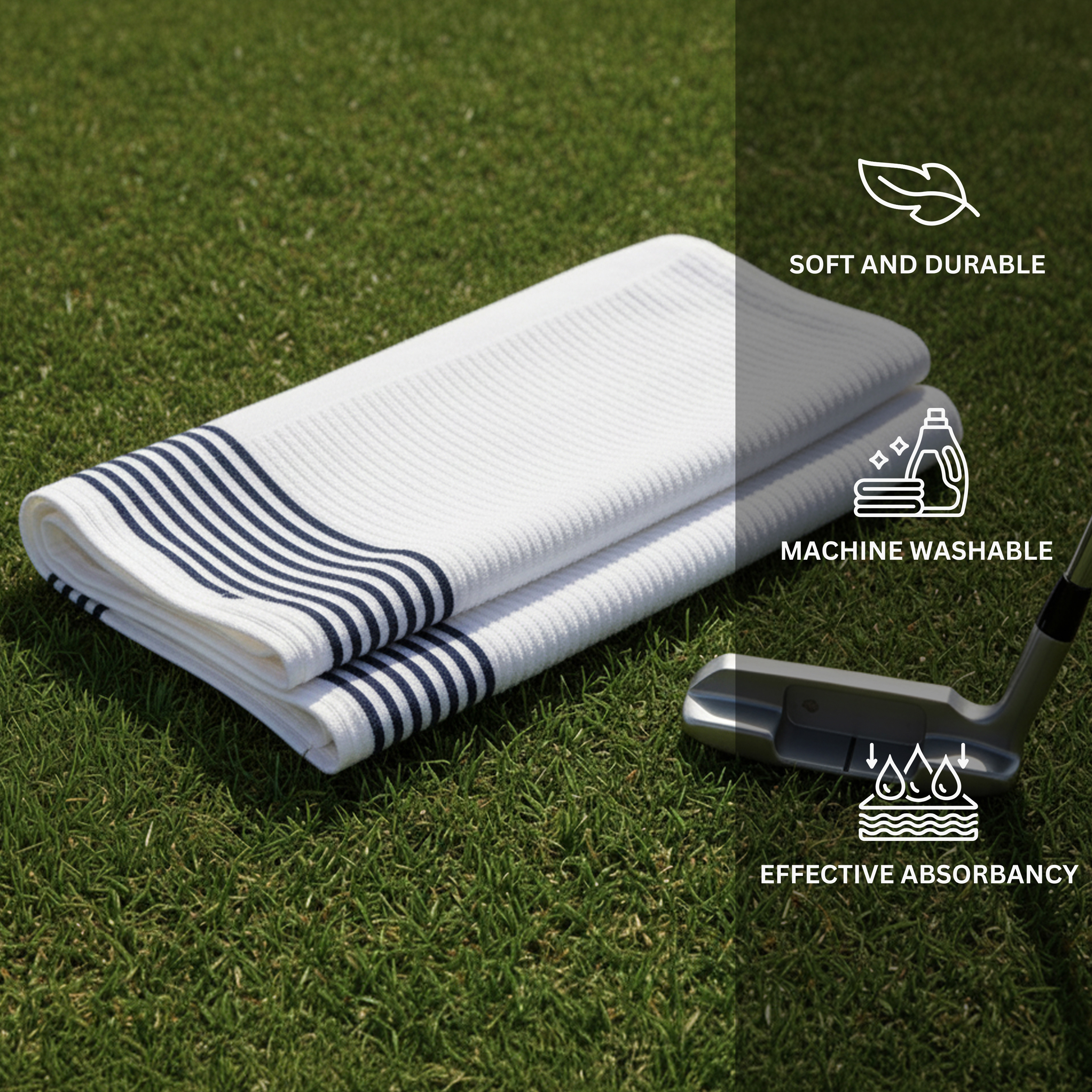 Athletic Works Golf Caddy Towel with Clip, White/Blue Stripe photo 4