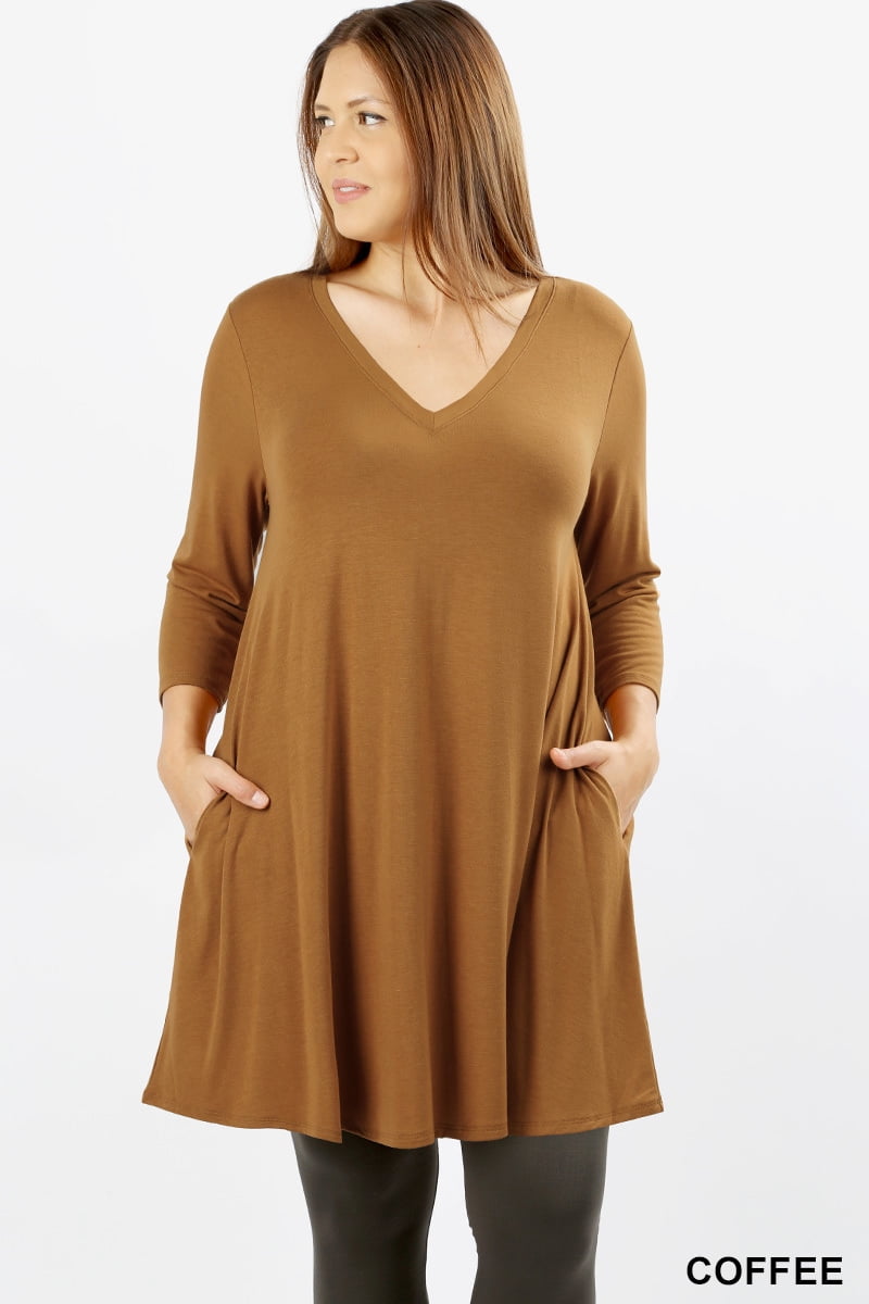 JED FASHION Women's Plus Size Longline VNeck Tunic Top with Pockets