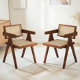 thumbnail image 2 of IVV Wooden Dining Arm Chairs Set of 2, Versatile Accent Chair with Rubber Wood Legs, Rattan Seat & Back, for Living Room Reading Nook, Easy Assembly, Brown, 2 of 9
