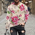 thumbnail image 2 of Penkiiy Chinese Style Big Peony Red Top for Men Men's Floral Printing Round Neck Long Sleeve Tops T-shirt Fitness AAnd Leisure Blouse, 2 of 5