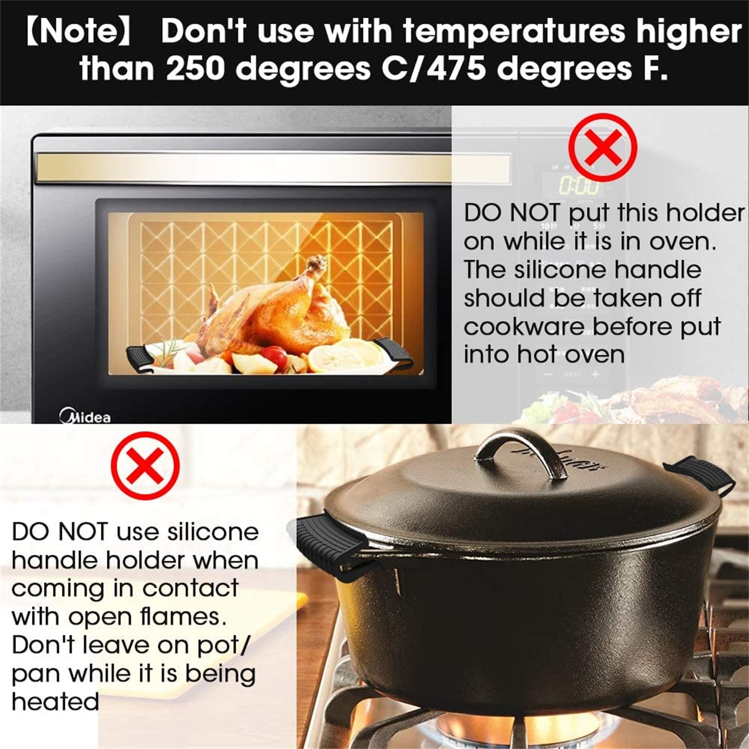 Kepooman Non-Slip Silicone Hot Handle Holder for Kitchen, Black Kepooman Non-Slip Silicone Hot Handle Holder for Kitchen, Black