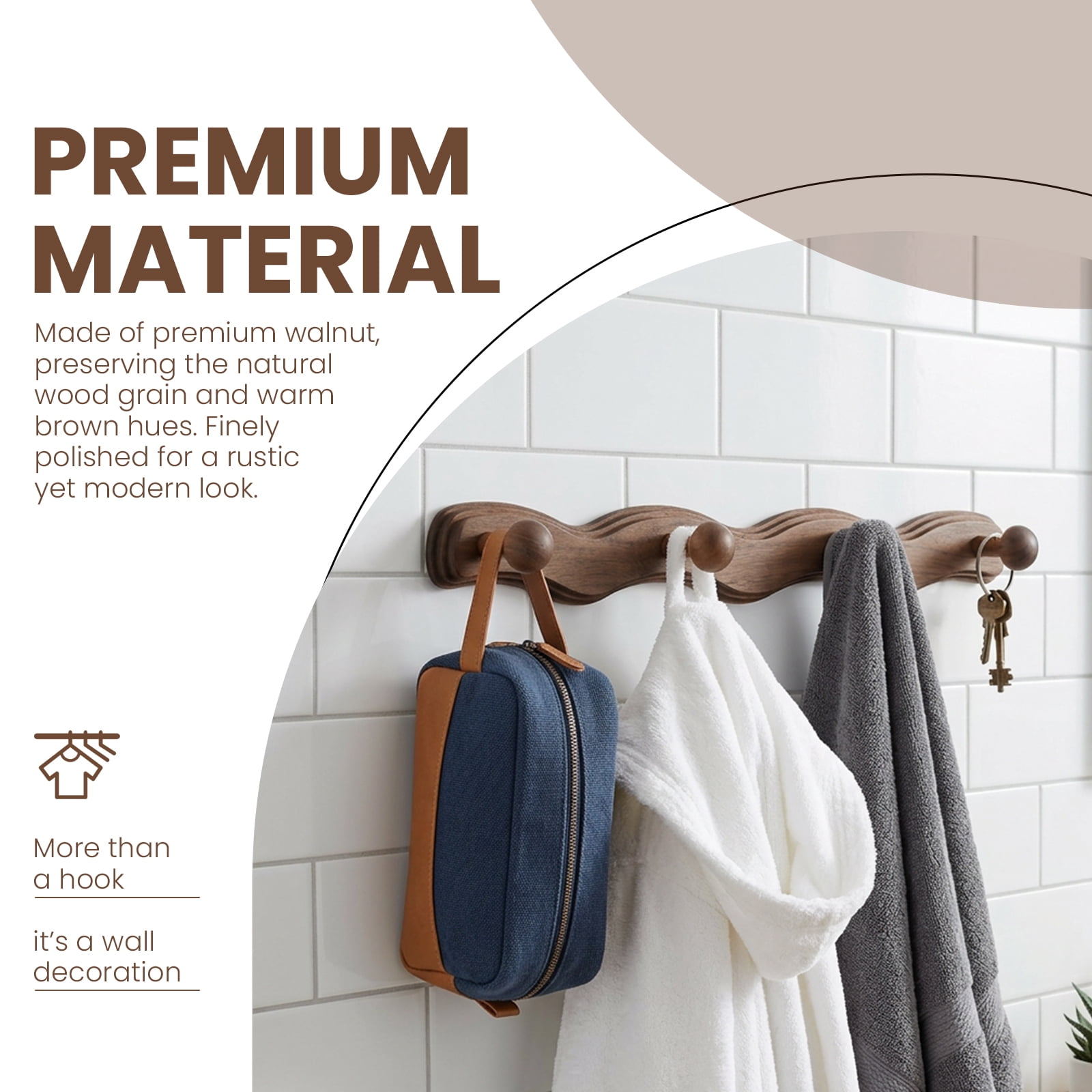 Wood Wall Mounted Coat Rack with 6 Hooks Wooden Hangers Wall Hook for Entryway Bathroom Bedroom Kitchen for Hanging Clothes Keys Robes Purse Towels Bags