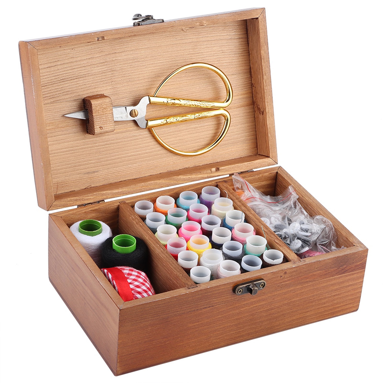 Household Thread Box, Portable Craft Sewing Organizer with Thread Tray, Vintage Wooden Storage Case,Needle Thread Storage Case Organizer DIY Sewing Tools[Sewing Kit Box]