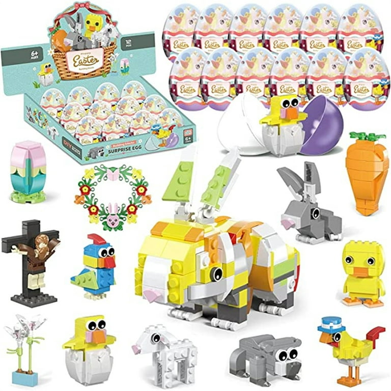 12Pcs Easter Eggs With Animals Building Blocks, Surprise Bunny