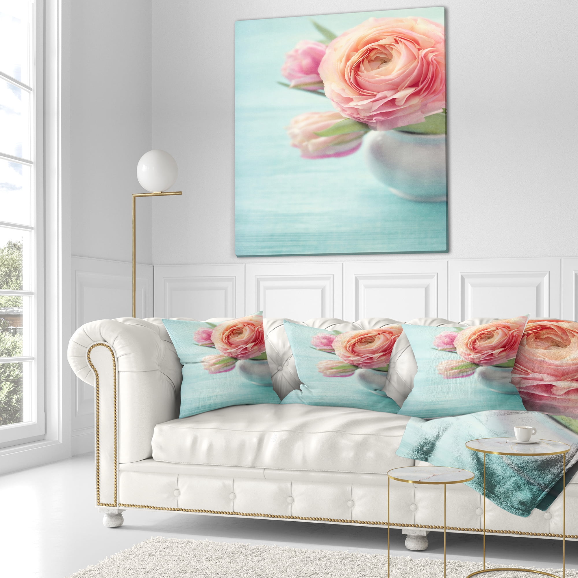 Designart Beautiful Pink Flowers in Vase - Floral Throw Pillow - 18x18