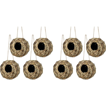 8Pack Hanging Bird Nest House for Outside Hand Woven Made of Natural Grass for Gardens Balconies Tree Trunks