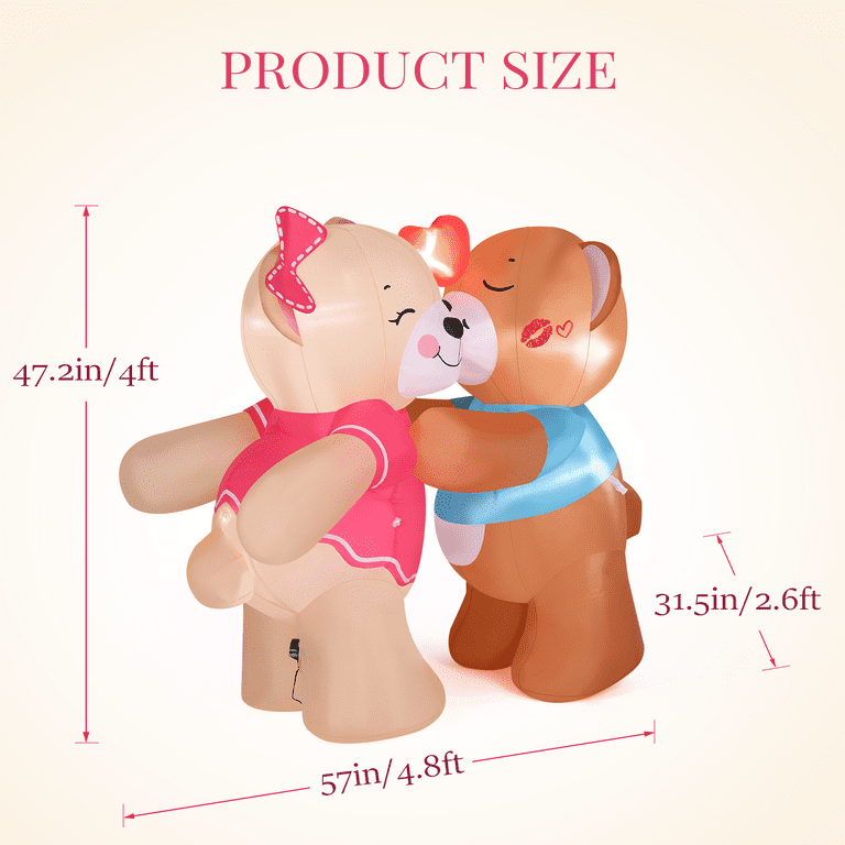 4 FT Inflatable Valentine's popular Day Kiss Couple Bear LED Lighted Decorations