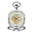 thumbnail image 3 of Vintage Skeleton Pocket Watch Mechanical Hand-Winding Chain Silver Hollow  Mens, 3 of 4
