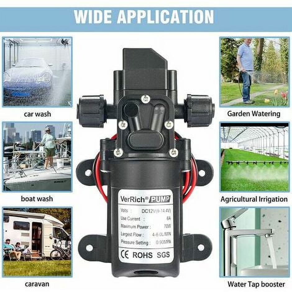 RV Water Pump 12V DC 12V 60W 130FT 6L/min High Pressure Water Pump Diaphragm Primer Pump RV Water Pump (Voltage: 12V)