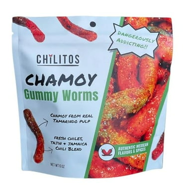 Gummy Worms Chamoy Candy - Chilitos Mexican Sweet Sour Spicy Chili Candy (6 oz Bag)