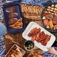 thumbnail image 5 of Grilling Prep and Serve Trays, 17 x 10.5 inch BBQ Trays for Cooked and Raw Foods, Set of 2 Melamine Serving Platters for Meats, Grill Accessories, Blue and White, 5 of 7