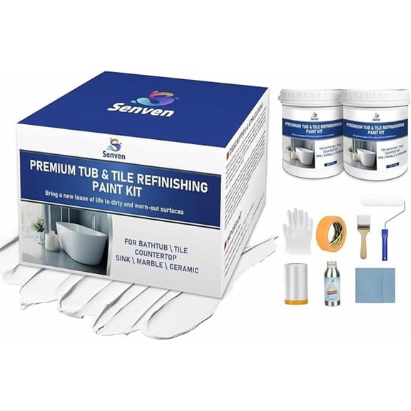 Tub and Tile Refinishing Kit Tile Paint, 64oz High Gloss White Paint for Tiles Ceramic Porcelain Bathtub Sinks Toilets Resurfacing Bathroom Walls
