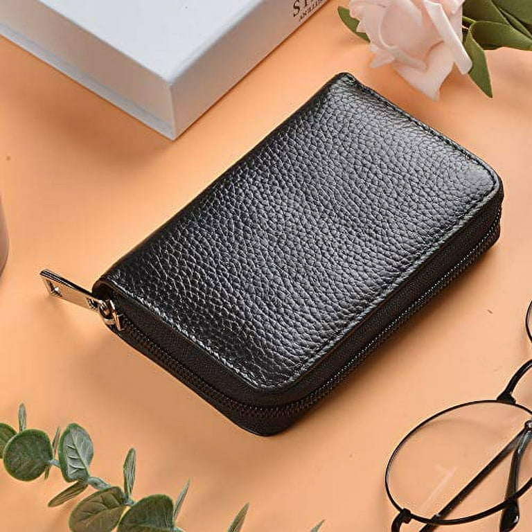 Easyoulife Genuine Leather Credit Card Holder Zipper Wallet With