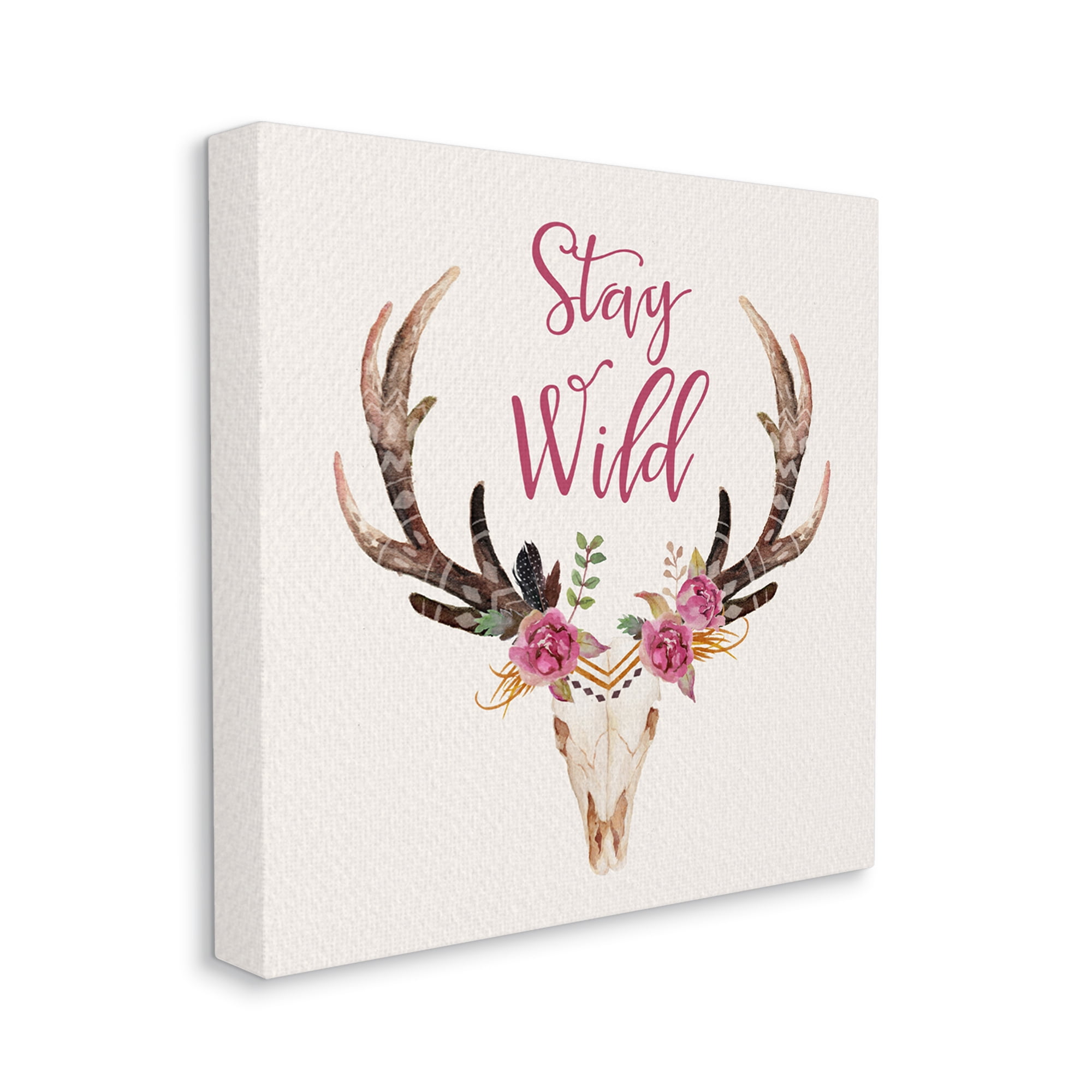 Stupell Industries Stay Wild Boho Chic Floral Deer Skull Antlers Canvas Wall Art, 36 x 36, Design by Amy Brinkman