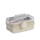 thumbnail image 2 of Organizador de maquillaje portátil de escritorio con asa | Caja de almacenamiento transparente de gran capacidad para cosméticos, joyas y artículos pequeños | Estuche de plástico azul o beige, 2 of 7