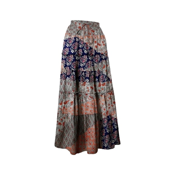 Arlun Spring Floral Maxi Skirts for Women Elastic High Waisted Lightweight Flowy Bohemian Long Skirts for Beach Casual Holiday Wear Ruffle Retro Design Casual Skirt Brown XL