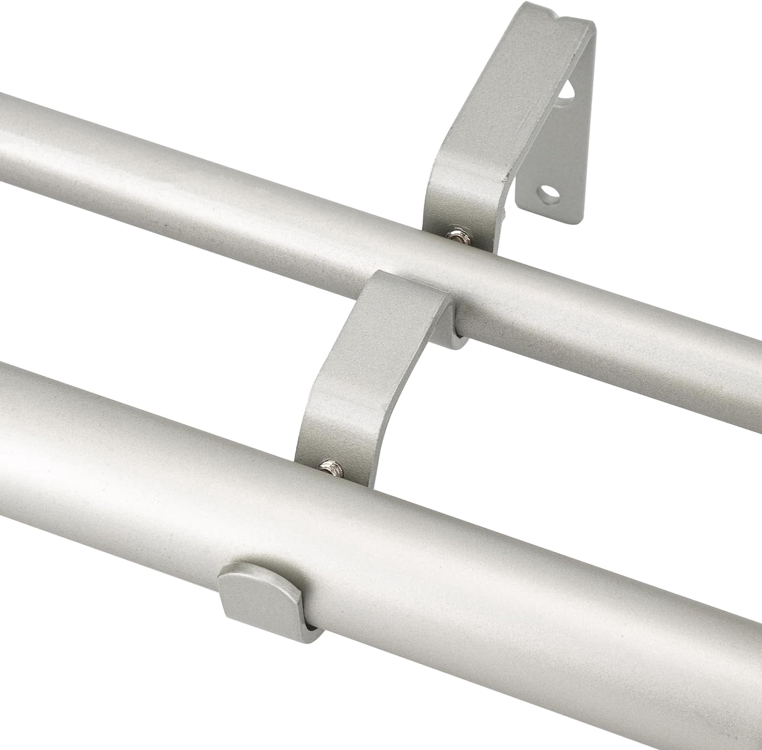 eTeckram 1" Double Curtain Rod with Leville Finials,Silver,84‘’-120‘’