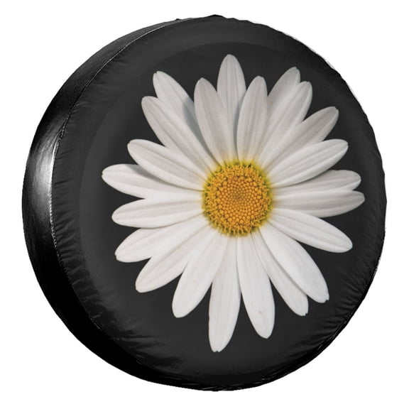 KAKALAD White Daisy Black 01 Spare Tire Cover Universal Vehicle Accessories Buckle Car Tools 14”in