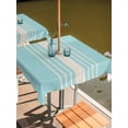 thumbnail image 2 of Square Outdoor Tablecloth with Umbrella Hole Aqua Beige Striped Outside Table Cloth Waterproof Patio Table Cover Modern Farmhouse Retro Lines Zipper Tablecloths for Picnic Party Camping 54x54 Inch, 2 of 8