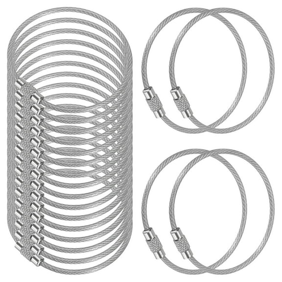 5.9 Inch Stainless Steel Wire Keychain Cable Key Ring Loop, Silver, 20 Pack