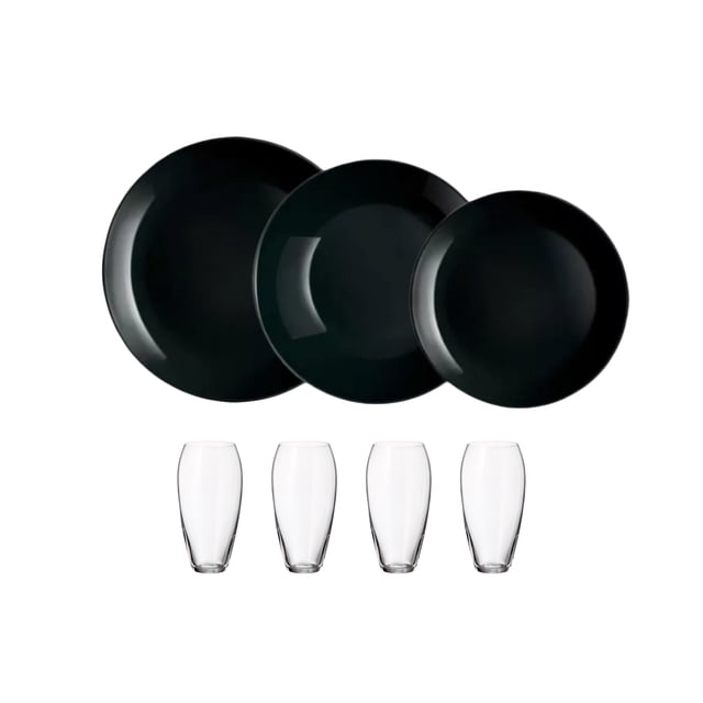 Vajilla De 16 Pzas Moderna De Opal Para 4 Personas Diwali Luminarc. Negra. Luminarc Diwali