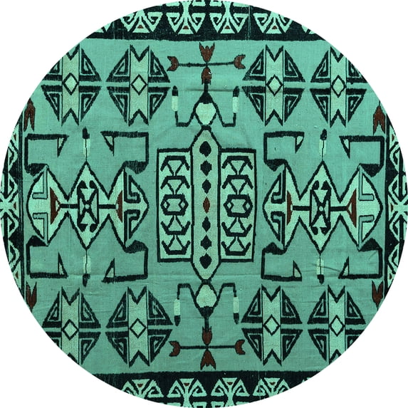 Ahgly Company Indoor Round Southwestern Turquoise Blue Country Area Rugs, 6' Round