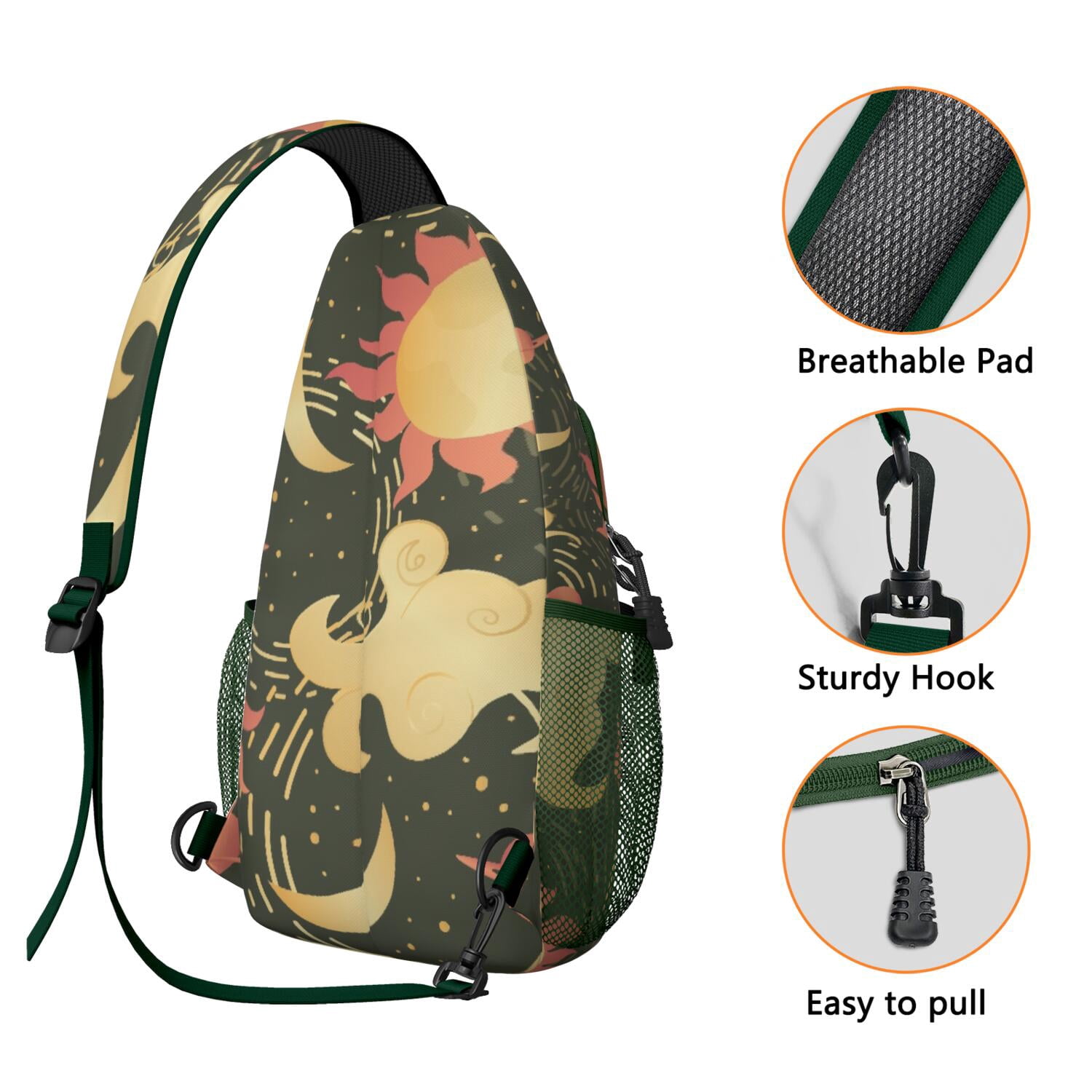 Celestial Mystical Moon and Sun Crossbody Bag Vintage Steampunk Astronomy Chest Bag Durable & Comfortable for Daily Use