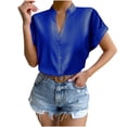 thumbnail image 1 of Hauts Unis pour Femmes, T-Shirts à Col en V avec Boutons, 1 of 9