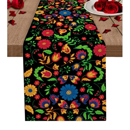 

Mexican Skull Straw Hat Flower Green Table Runner Wedding Party Dining Table Cover Cloth Placemat Napkin Home Kitchen Decoration