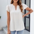 thumbnail image 2 of HAPIMO Women' Plus Size Elegant Pleated Blouses V-Neck Tees Fashion Clothes Flowy Solid Color Summer Tops for Women Casual Loose Dressy Tunic Khaki L, 2 of 8
