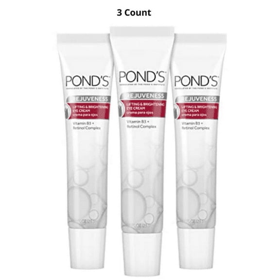 Pond's Brightening Eye Cream Visibly Reduces the Look of Wrinkles Rejuveness Eye Wrinkle Cream With Vitamin B3 and Retinol Complex oz 3 Count, 1 oz