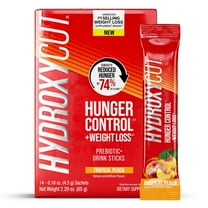 Hydroxycut Hunger Control and Weight Loss Prebiotic Powder Drink Sticks, Tropical Peach, 14 Count