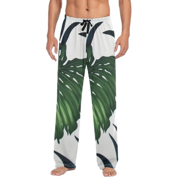 Tropical Palm Leaves Ghost Pajama Pants, Men's Lounge Pants Light with Drawstring and Pockets, Christmas New Year Birthday Father's Day Gifts, XX-Large