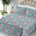 thumbnail image 3 of Ambesonne Tropical Leaves Fitted & Flat Sheet with Shams 4 Pcs Set, Modern Exotic Leaf, Queen, Seafoam Coral Fuchsia, 3 of 5