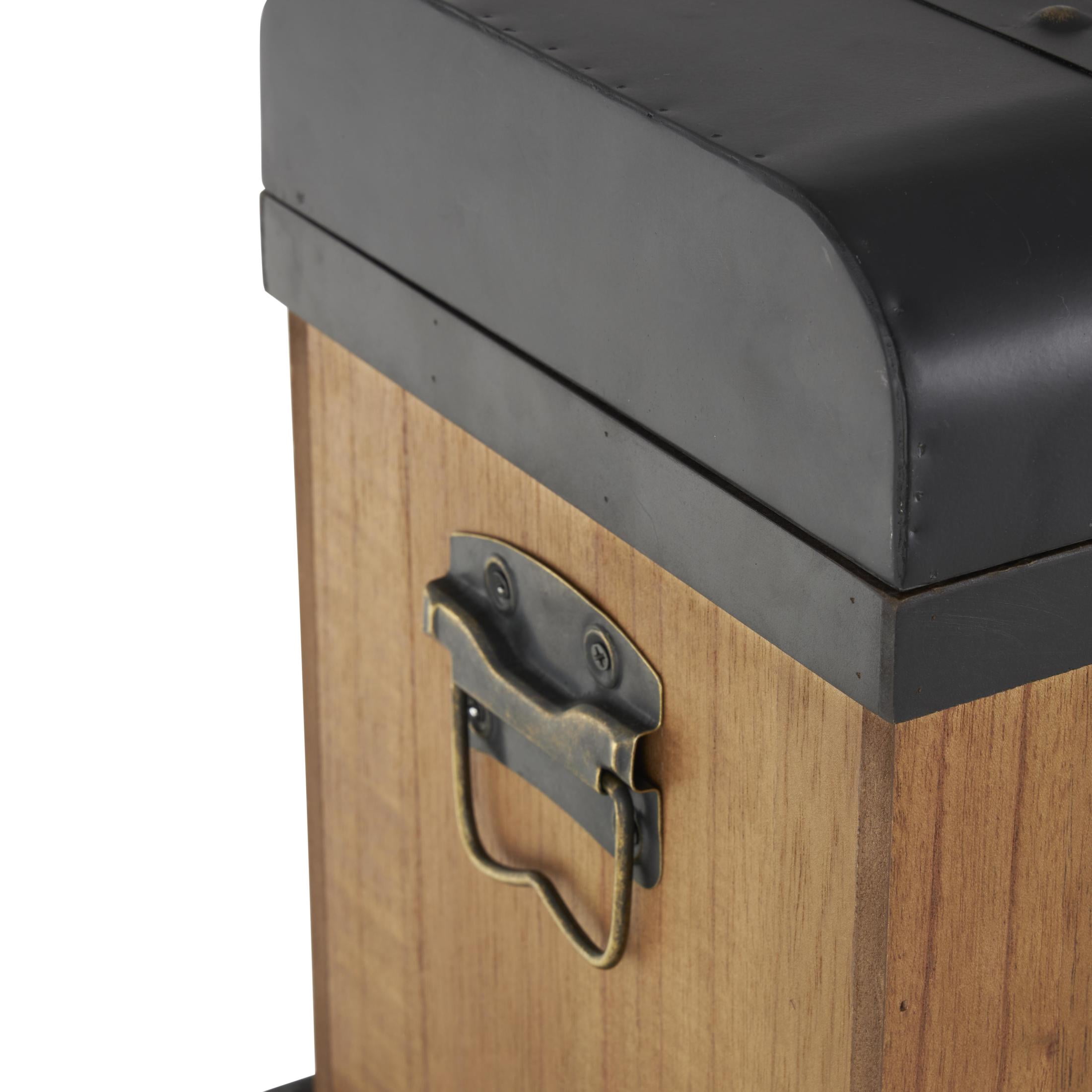 DecMode 24" x 16" Brown Wooden Storage Trunk with Black Metal Tops and Gold Studs, 2-Pieces