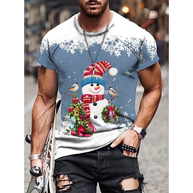 Camiseta con estampado gráfico de Papá Noel para hombre, camisetas navideñas con cuello redondo, camisetas divertidas de manga corta, camiseta de gimnasio de gran tamaño, ropa de moda para hombre