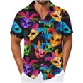 thumbnail image 2 of Blusa y camisa de manga corta con cuello vuelto para hombre, camisa de cuello abotonado con estampado de carnaval, blusa de longitud media para hombre, 2 of 6
