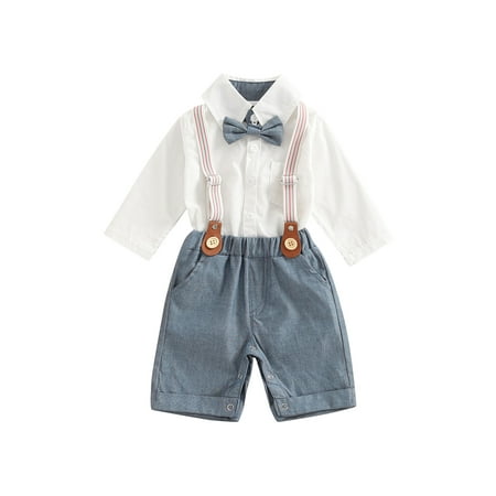

Bagilaanoe 3pcs Toddler Baby Girl Gentleman Outfits Long Sleeve Shirt Romper with Bow Tie + Shorts + Suspender Shoulder Strap 3M 6M 12M 18M 24M 3TInfant Casual Short Pants Set