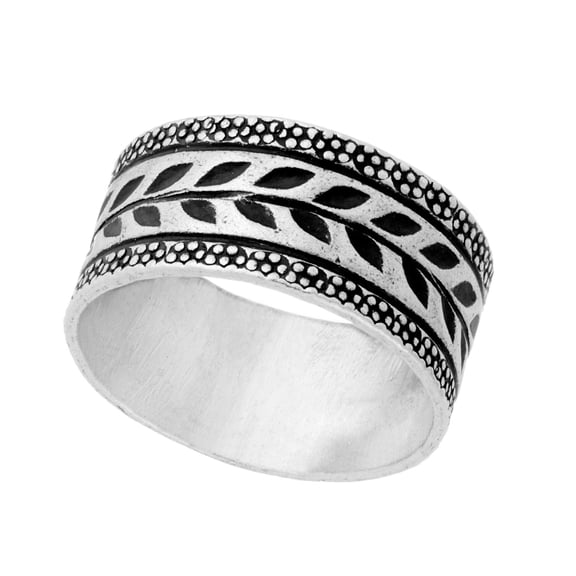 81stgeneration Women's 999 Fine Silver Karen Hill Tribe Intricate Engraved Leaf Print Tribal Ring