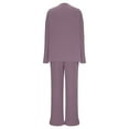 thumbnail image 5 of Baqcunre Women's Pajama Sets Long Sleeve 2 Piece Lounge Sets Ribbed Knit Sweater Sleepwear V Neck Tops & Wide Leg Pants Homewear, 1Pc Top + 1Pc Trousers Purple2 M, 5 of 9