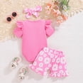 thumbnail image 4 of NIEWTR Toddler Baby Girl Summer Clothes Infant Summer Outfits Set Ruffle Sleeve Romper and Floral Shorts with Headband 3pcs Short Set 0-18 Months（Z5-Pink,0-3 Months), 4 of 9
